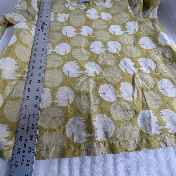 Chalet et ceci Womens Button-Back Blouse Large Linen/Cotton Circle Print Yellow - Picture 7 of 7